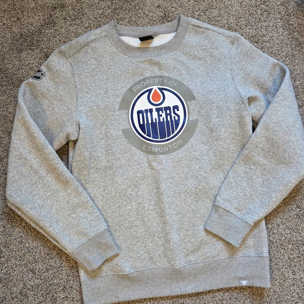 Fanatics Gray Edmonton Oilers Crewneck Sweater